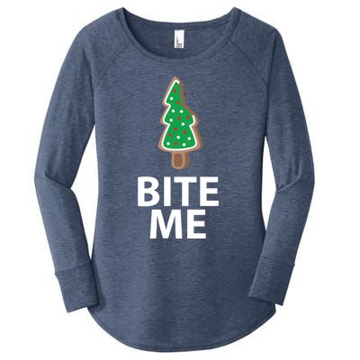 Bite Me Funny Christmas Cookie Xmas Meaningful Gift Women's Perfect Tri Tunic Long Sleeve Shirt