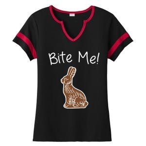 Bite Me Funny Chocolate Easter Bunny Ladies Halftime Notch Neck Tee