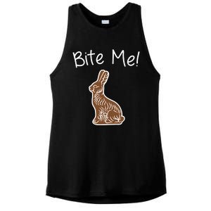 Bite Me Funny Chocolate Easter Bunny Ladies PosiCharge Tri-Blend Wicking Tank