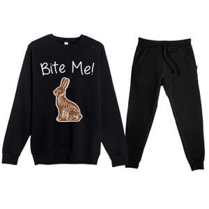 Bite Me Funny Chocolate Easter Bunny Premium Crewneck Sweatsuit Set