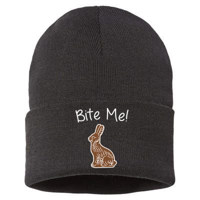 Bite Me Funny Chocolate Easter Bunny Sustainable Knit Beanie