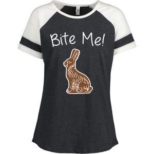 Bite Me Funny Chocolate Easter Bunny Enza Ladies Jersey Colorblock Tee