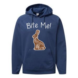 Bite Me Funny Chocolate Easter Bunny Performance Fleece Hoodie