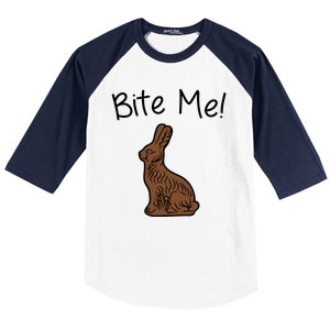 Bite Me Funny Chocolate Easter Bunny Baseball Sleeve Shirt