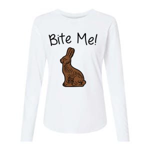 Bite Me Funny Chocolate Easter Bunny Womens Cotton Relaxed Long Sleeve T-Shirt