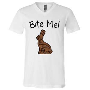 Bite Me Funny Chocolate Easter Bunny V-Neck T-Shirt