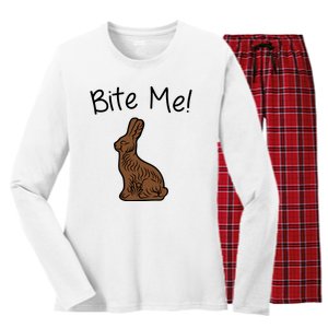 Bite Me Funny Chocolate Easter Bunny Women's Long Sleeve Flannel Pajama Set 