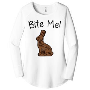 Bite Me Funny Chocolate Easter Bunny Women's Perfect Tri Tunic Long Sleeve Shirt