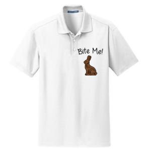 Bite Me Funny Chocolate Easter Bunny Dry Zone Grid Polo