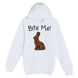 Bite Me Funny Chocolate Easter Bunny Premium Pullover Hoodie