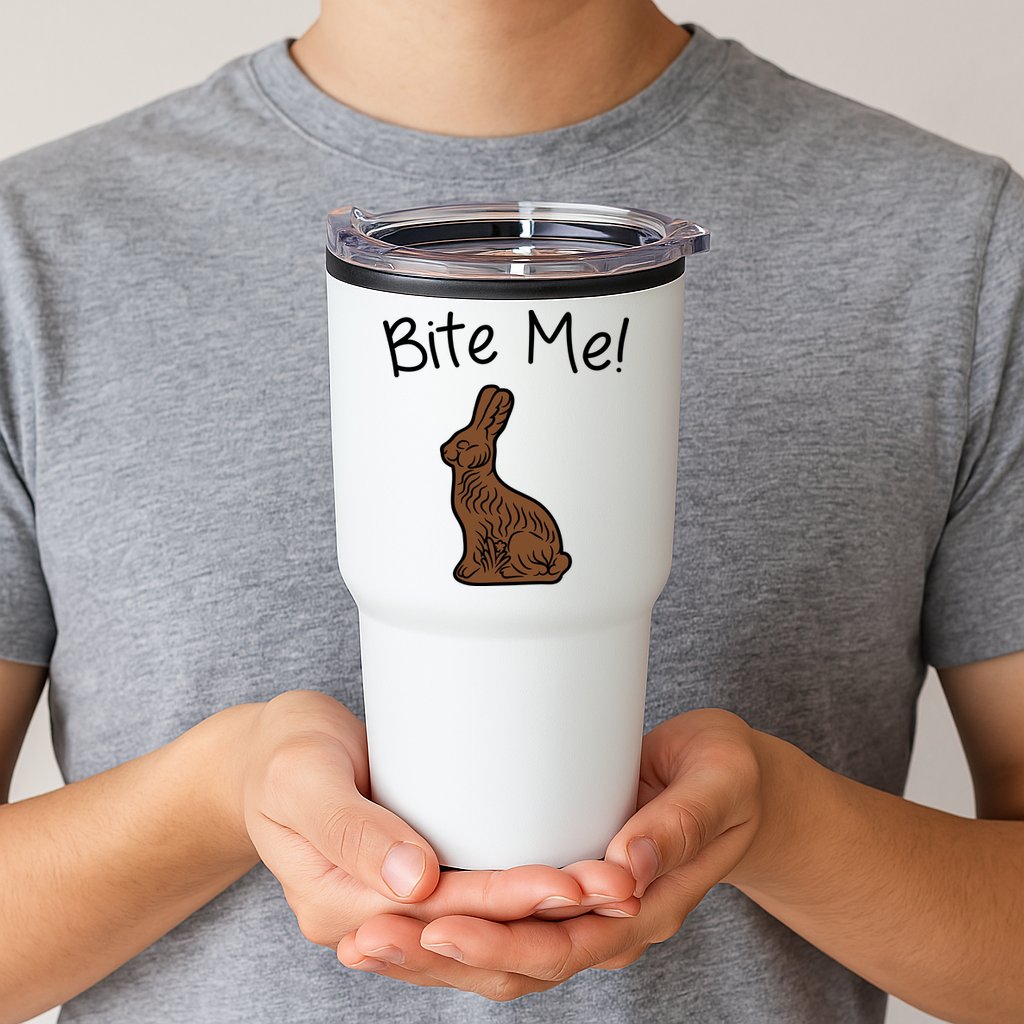 Bite Me Funny Chocolate Easter Bunny Tumbler