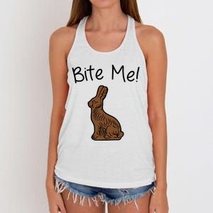 Bite Me Funny Chocolate Easter Bunny Women's Knotted Racerback Tank