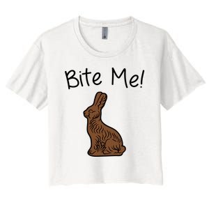 Bite Me Funny Chocolate Easter Bunny Women's Crop Top Tee