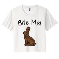 Bite Me Funny Chocolate Easter Bunny Women's Crop Top Tee