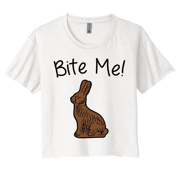 Bite Me Funny Chocolate Easter Bunny Women's Crop Top Tee