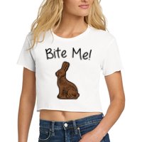 Bite Me Funny Chocolate Easter Bunny Women's Crop Top Tee