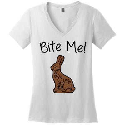 Bite Me Funny Chocolate Easter Bunny Women's V-Neck T-Shirt