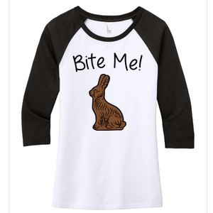 Bite Me Funny Chocolate Easter Bunny Women's Tri-Blend 3/4-Sleeve Raglan Shirt