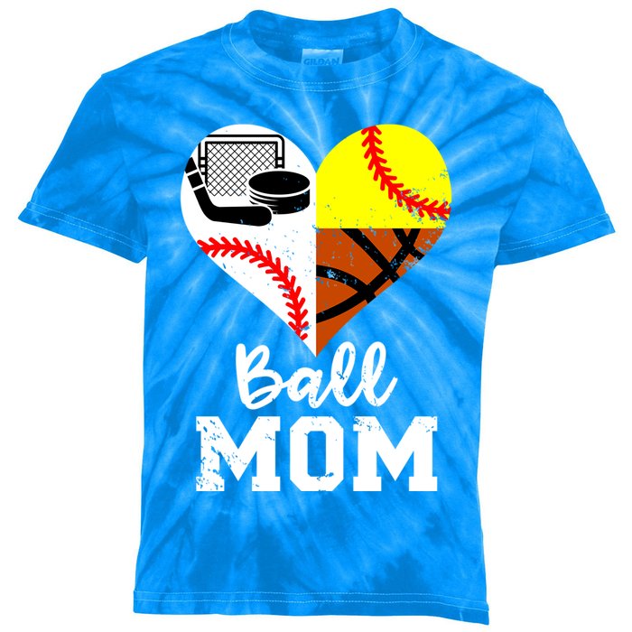 Ball Mom Funny Baseball Softball Basketball Hockey Mom Gift Kids Tie-Dye T-Shirt