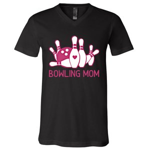 Bowling Mom Funny Gift For Bowlers Pink Bowling Ball Gift Bowl Gift V-Neck T-Shirt