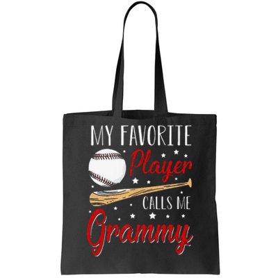 Baseball My Favorite Player Calls Me Grammy Heart Grandma Tote Bag