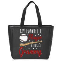 Baseball My Favorite Player Calls Me Grammy Heart Grandma Zip Tote Bag