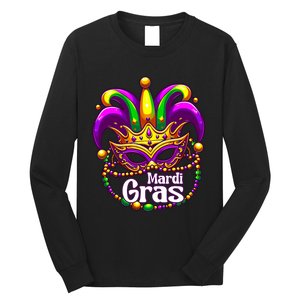 Beads Mask Feathers Hat Mardi Gras Long Sleeve Shirt