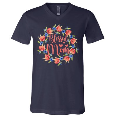 Blessed Mom Floral Style For Mother's Day V-Neck T-Shirt