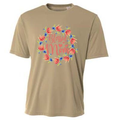 Blessed Mom Floral Style For Mother's Day Cooling Performance Crew T-Shirt