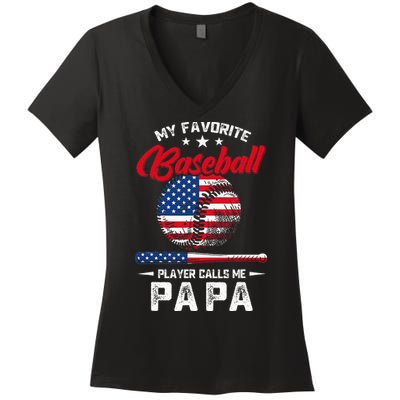 Baseball My Favorite Player Calls Me Papa Grandpa Gift Women's V-Neck T-Shirt