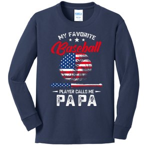 Baseball My Favorite Player Calls Me Papa Grandpa Gift Kids Long Sleeve Shirt