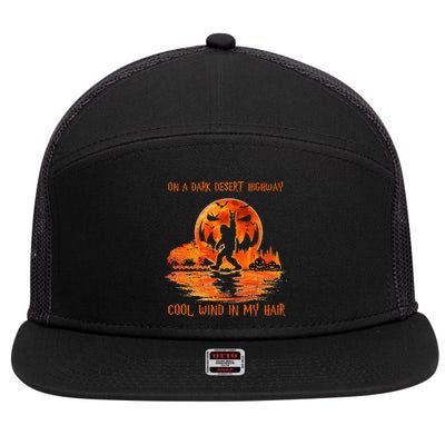 Bigfoot Middle Finger On A Dark Desert Highways Halloween 7 Panel Mesh Trucker Snapback Hat