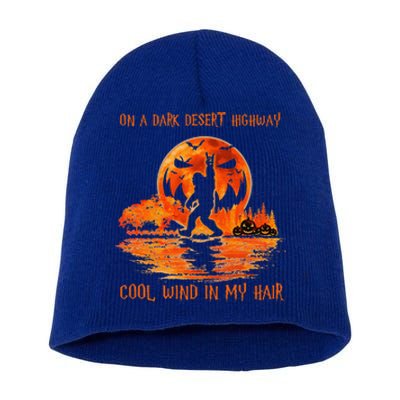 Bigfoot Middle Finger On A Dark Desert Highways Halloween Short Acrylic Beanie