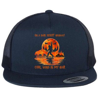 Bigfoot Middle Finger On A Dark Desert Highways Halloween Flat Bill Trucker Hat