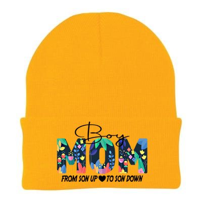 Boy Mom From Son Up To Son Down Funny Mother's Day Fun Mama Gift Knit Cap Winter Beanie