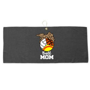 Ball Mom Funny Softball Volleyball Basketball Leopard Mom Meaningful Gift Large Microfiber Waffle Golf Towel