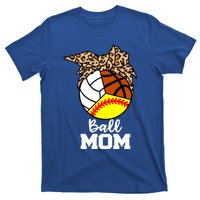 Ball Mom Funny Softball Volleyball Basketball Leopard Mom Meaningful Gift T-Shirt