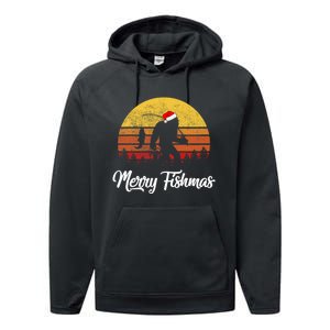 Bigfoot Merry Fishmas Fishing Sasquatch Christmas Performance Fleece Hoodie