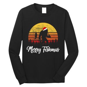 Bigfoot Merry Fishmas Fishing Sasquatch Christmas Long Sleeve Shirt