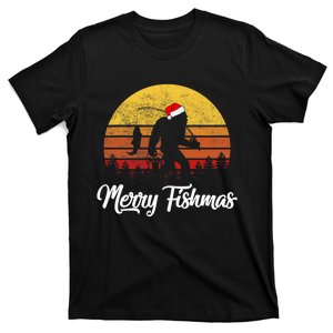 Bigfoot Merry Fishmas Fishing Sasquatch Christmas T-Shirt