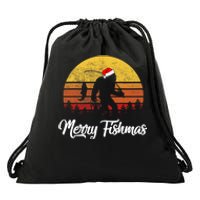 Bigfoot Merry Fishmas Fishing Sasquatch Christmas Drawstring Bag