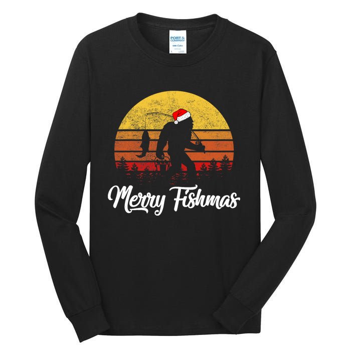 Bigfoot Merry Fishmas Fishing Sasquatch Christmas Tall Long Sleeve T-Shirt