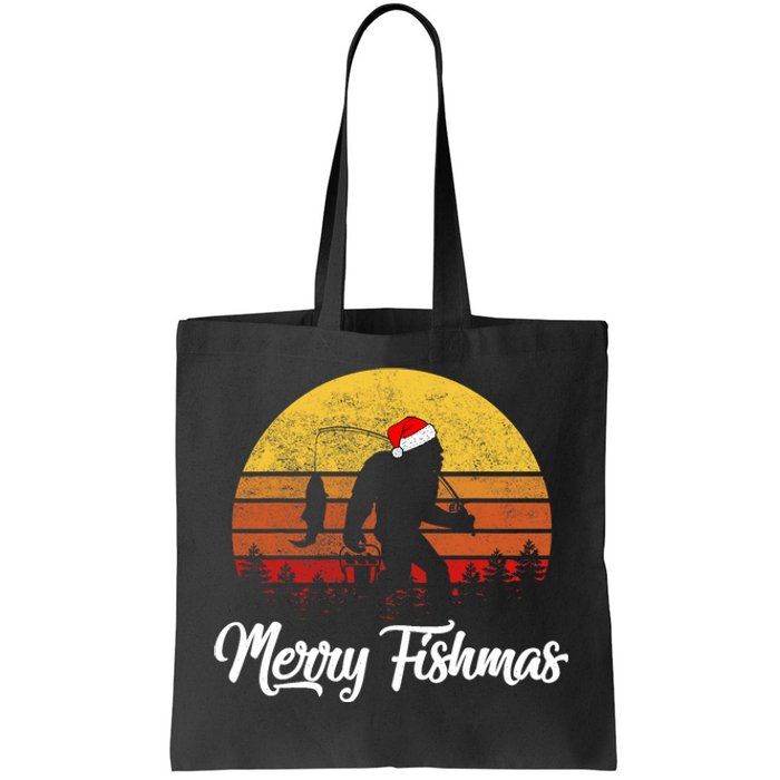 Bigfoot Merry Fishmas Fishing Sasquatch Christmas Tote Bag