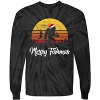 Bigfoot Merry Fishmas Fishing Sasquatch Christmas Tie-Dye Long Sleeve Shirt