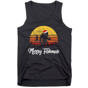 Bigfoot Merry Fishmas Fishing Sasquatch Christmas Tank Top