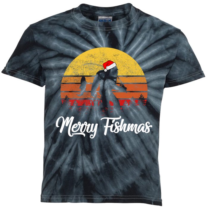 Bigfoot Merry Fishmas Fishing Sasquatch Christmas Kids Tie-Dye T-Shirt