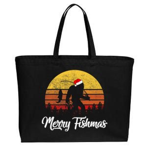 Bigfoot Merry Fishmas Fishing Sasquatch Christmas Cotton Canvas Jumbo Tote