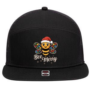 Bee Merry Festive Christmas Light Gift 7 Panel Mesh Trucker Snapback Hat