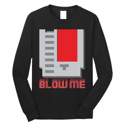 Blow Me Funny Vintage Retro 8Bit Cartridge Gaming Long Sleeve Shirt