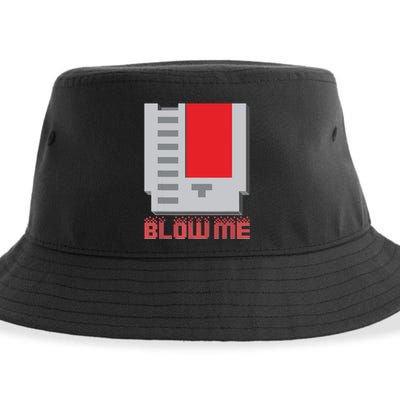 Blow Me Funny Vintage Retro 8Bit Cartridge Gaming Sustainable Bucket Hat